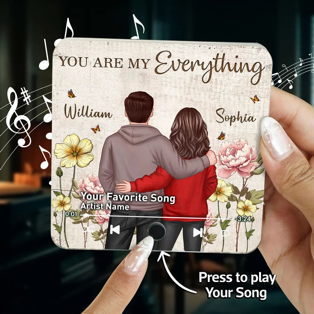 Couple Birth Month Flower Favorite Song - Personalized Music Fridge Magnet, Heartfelt Gift For Couple