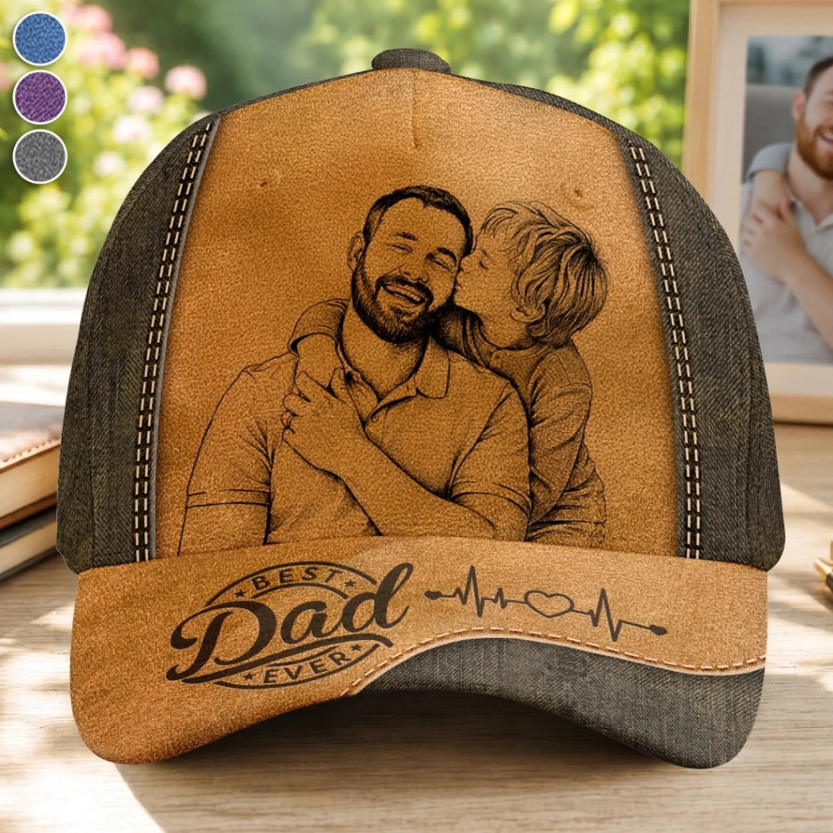 Custom Sketch Line Photo Best Dad Ever - Personalized Classic Cap - Gift For Dad, Father's Day Gift