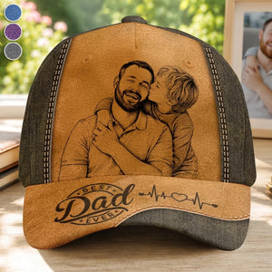 Custom Sketch Line Photo Best Dad Ever - Personalized Classic Cap - Gift For Dad, Father's Day Gift