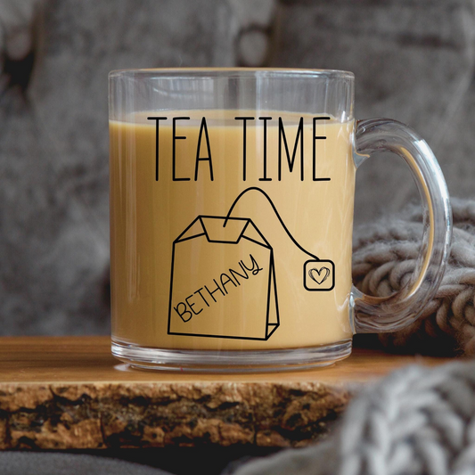 Tea Time Glass Mug, Gift For Tea Lover, Custom Best Friend Tea Birthday Present