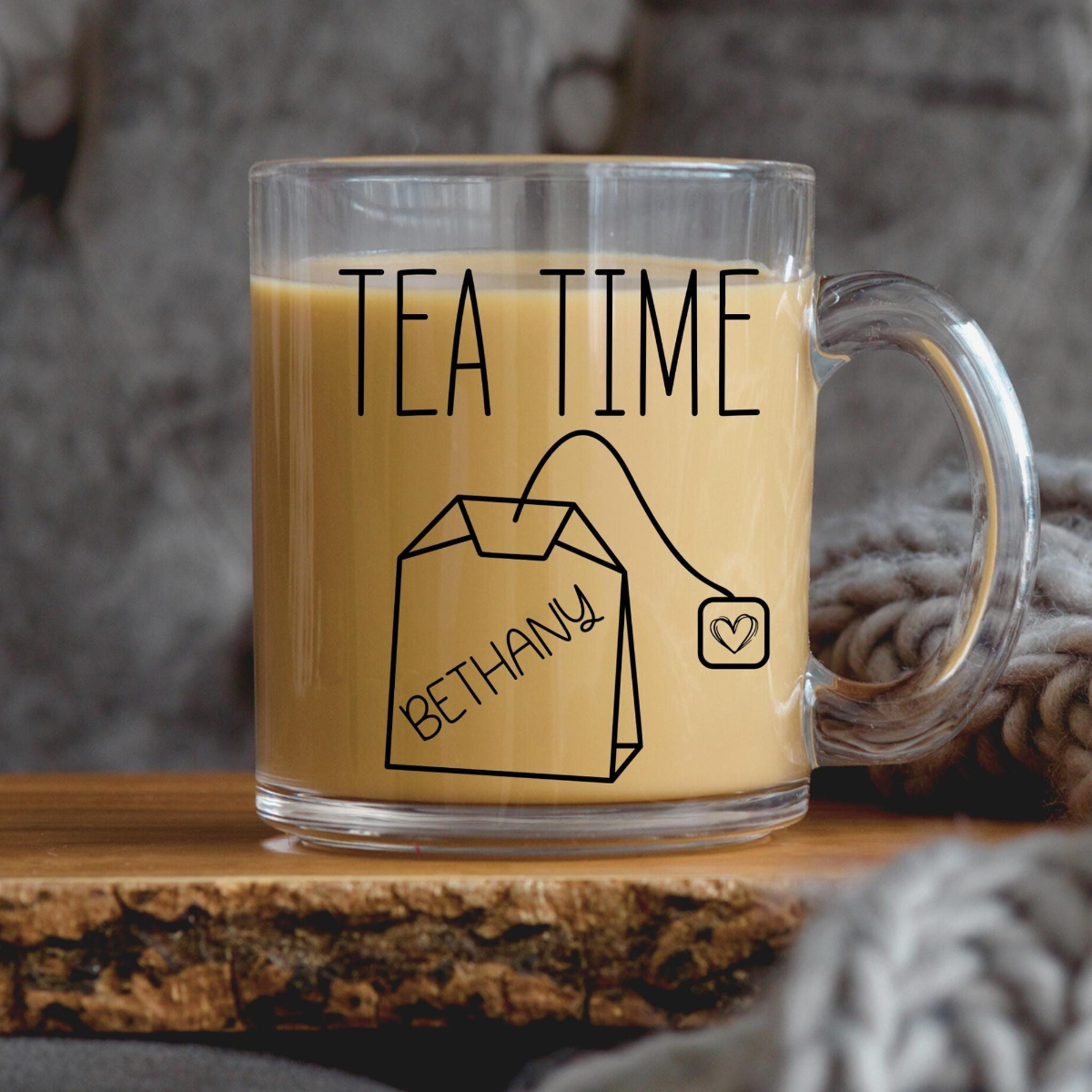 Tea Time Glass Mug, Gift For Tea Lover, Custom Best Friend Tea Birthday Present
