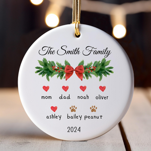 Custom Family Ornament With Pets, Personalized Ceramic Keepsake, 2025