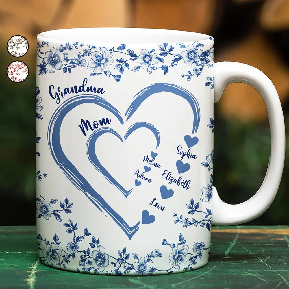 Mom Grandma Toile De Jouy Pattern - Personalized Mug - Gift For Mom, Gift For Grandma