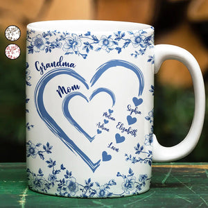 Mom Grandma Toile De Jouy Pattern - Personalized Mug - Gift For Mom, Gift For Grandma