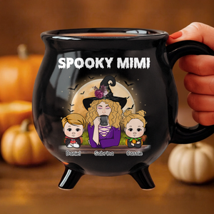 Grandma Mom Witch With Kids - Personalized Halloween Black Ceramic Witch Mug - Halloween Gift For Mom, Grandma