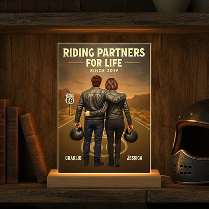 Route 66 Riding Partners For Life - Personalized LED Night Light - Valentine's Gift, Anniversary Gift For Biker Couple