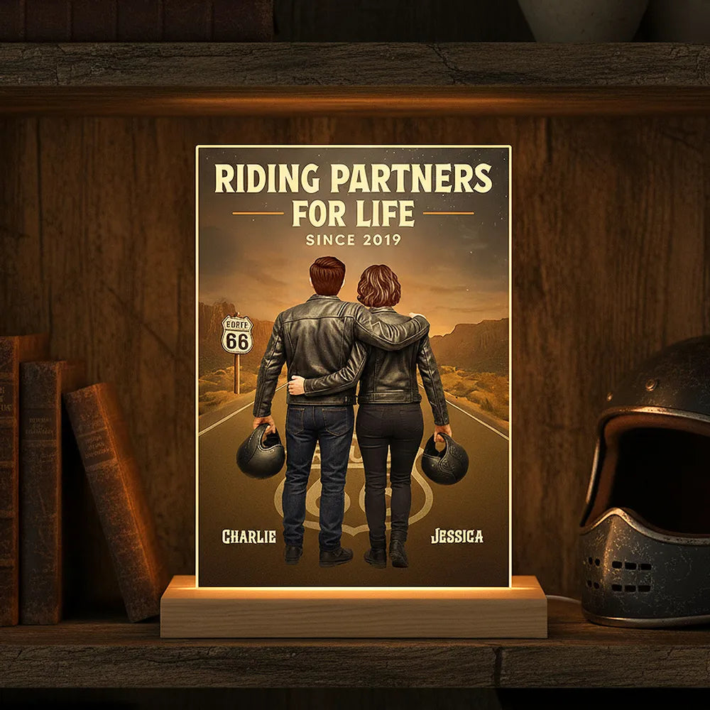 Route 66 Riding Partners For Life - Personalized LED Night Light - Valentine's Gift, Anniversary Gift For Biker Couple