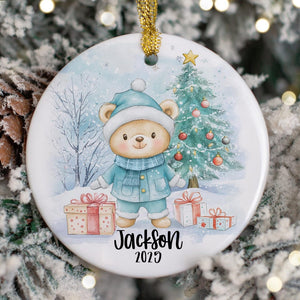 Personalized Blue Teddy Bear Ornament, Custom Kids Christmas Ornaments, Children's Gift Ornament Any Name , 2025 Boys Christmas Ornament