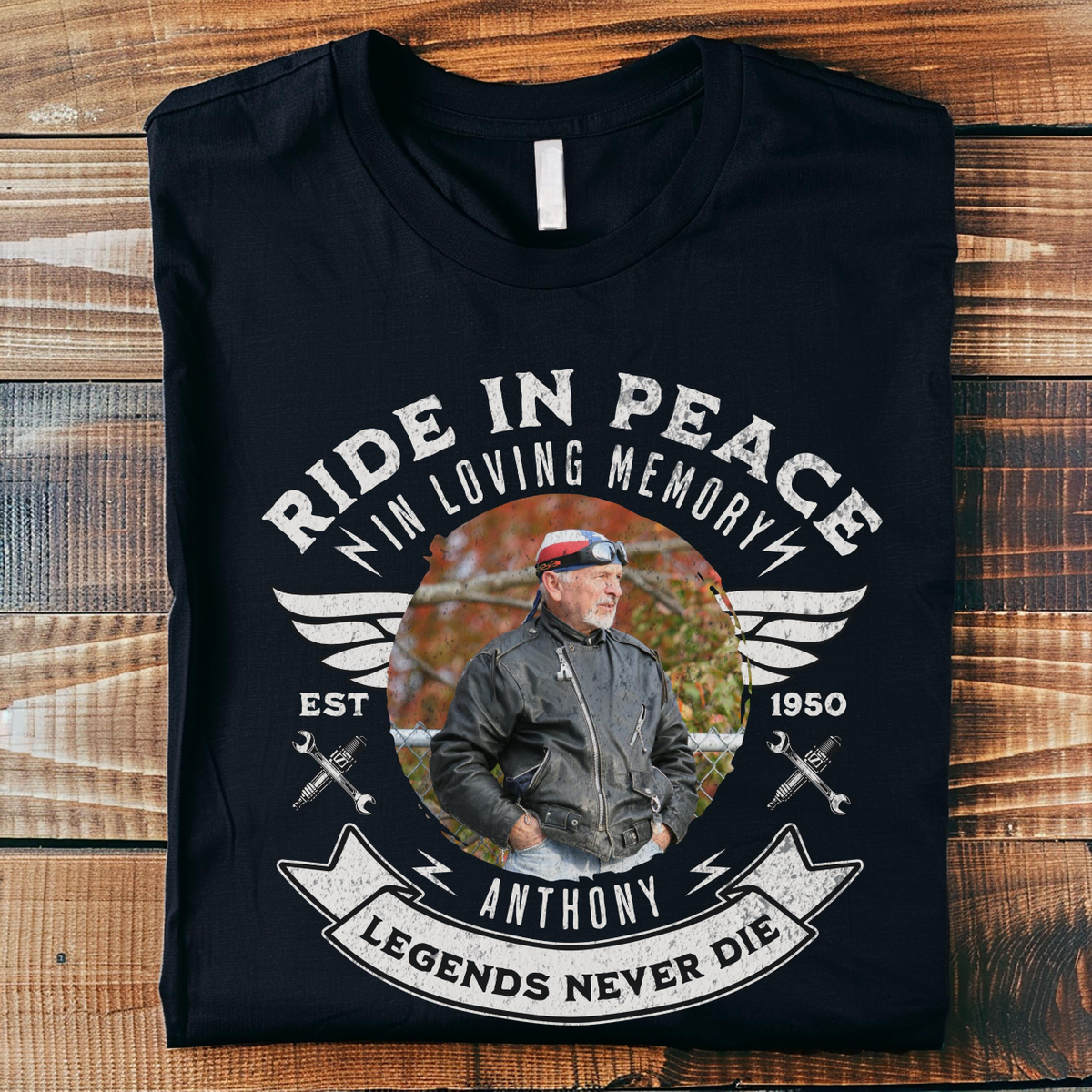 Ride In Peace Personalized Family Memorial Photo Shirt, Custom Funeral Photo Shirt, Rest In Peace Memory Shirt