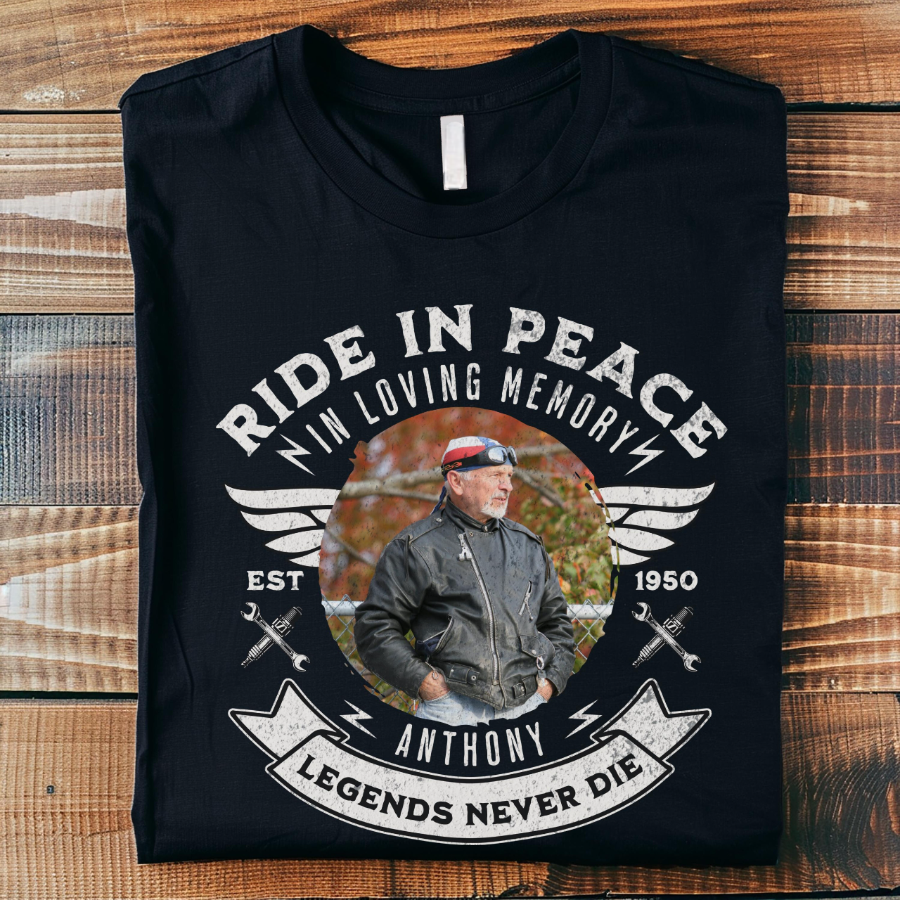 Ride In Peace Personalized Family Memorial Photo Shirt, Custom Funeral Photo Shirt, Rest In Peace Memory Shirt