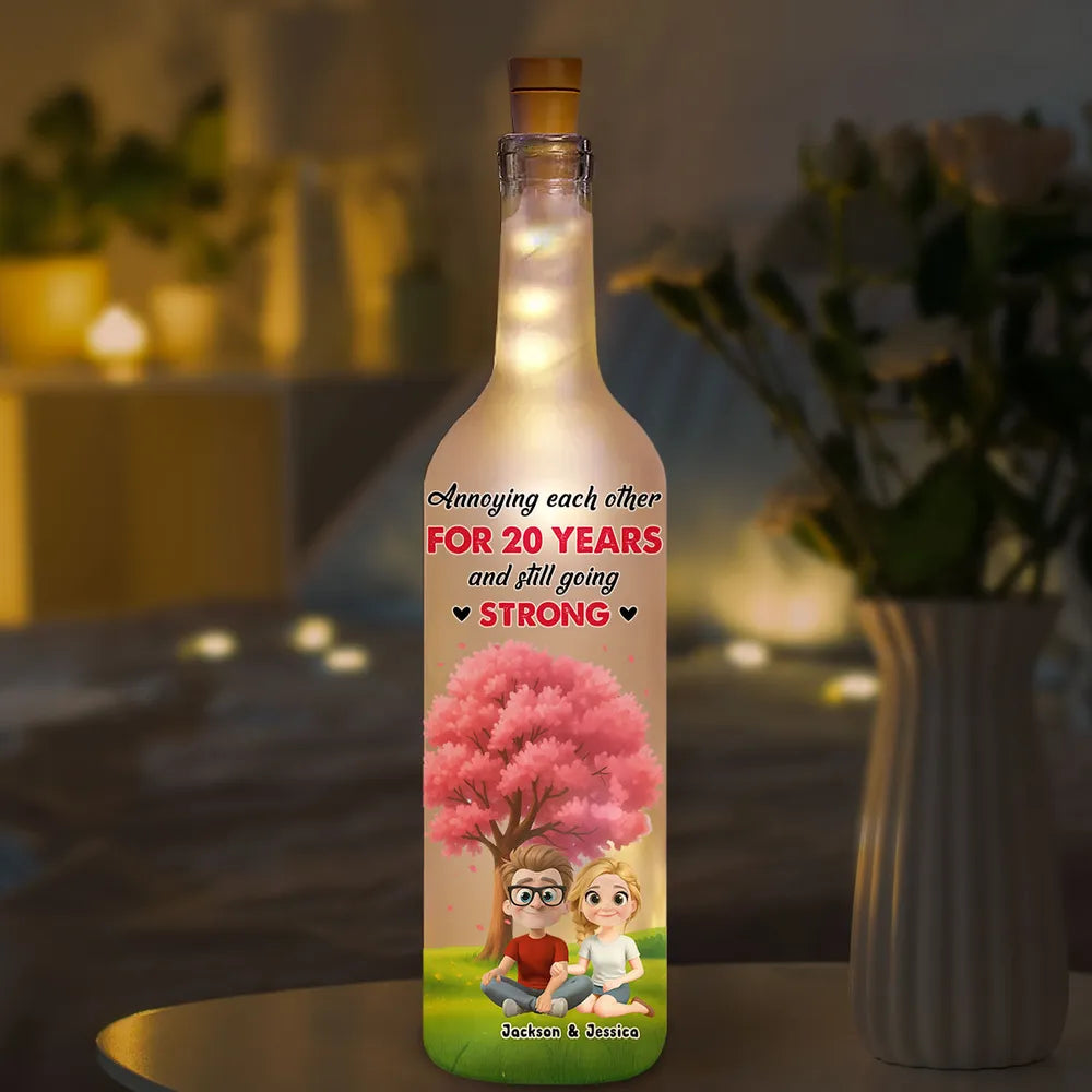 Annoying Each Other For Years 3D Couple Under Pink Tree - Personalized Bottle Lamp - Valentine's Day Gift, Anniversary Gift For Couple