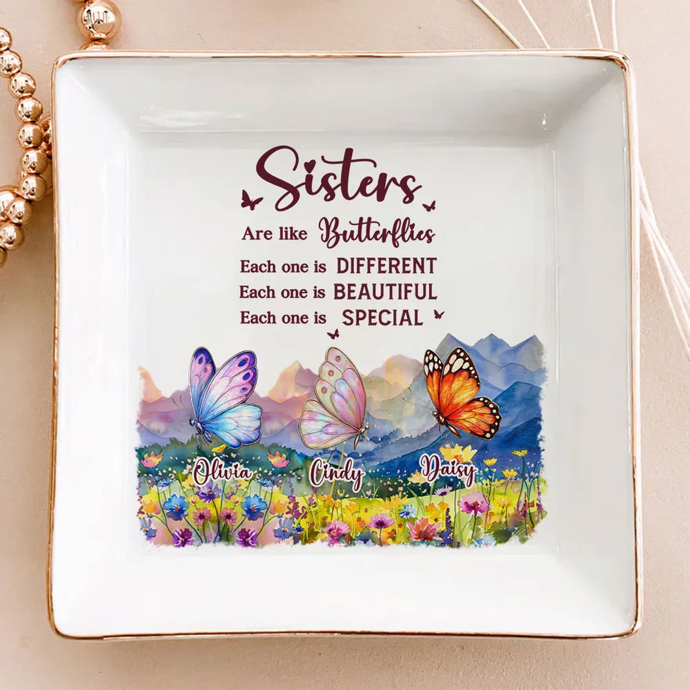 Sisters Are Like Butterflies - Personalized Jewelry Plate - Christmas, Birthday Gift For Sisters, Besties