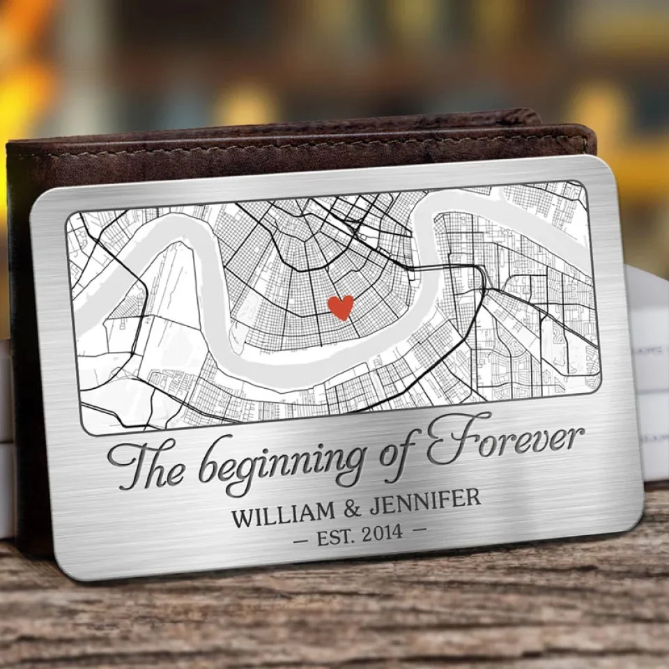 The Beginning Of Forever Location Map - Personalized Wallet Insert Card - Gift For Couple, Anniversary Gift, Valentine's Day Gift