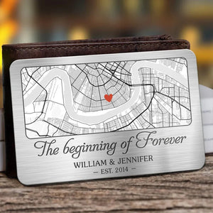 The Beginning Of Forever Location Map - Personalized Wallet Insert Card - Gift For Couple, Anniversary Gift, Valentine's Day Gift