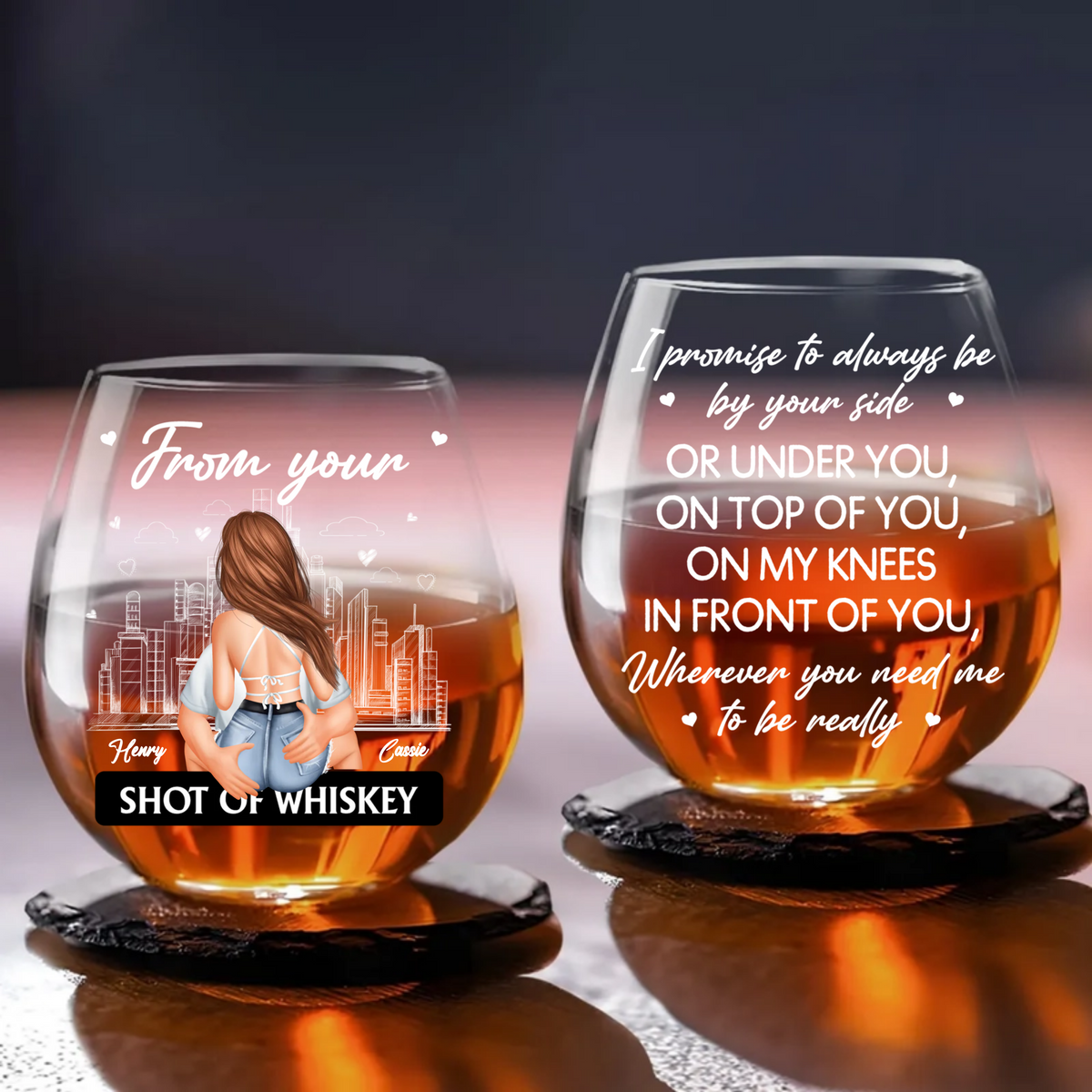 I Promise To Always Be By Your Side - Personalized Wine Glass - Anniversary Gift, Valentine's Day Gift For Couple