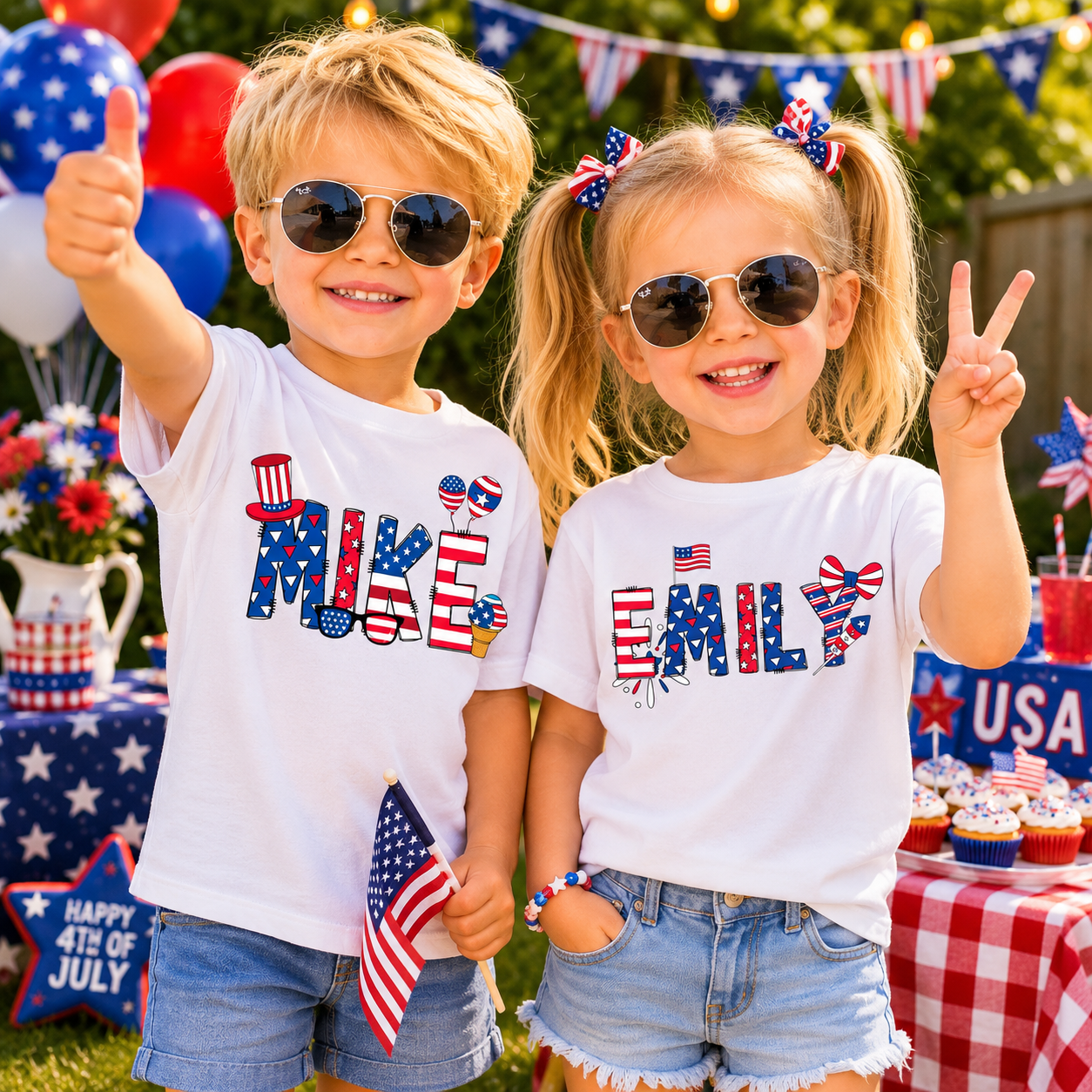 Personalized 4th Of July Shirt, Kids Celebration Tee, USA Patriotic Family Gift, Custom Name, Independence Day, Freedom, American Kids Tee