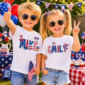 Personalized 4th Of July Shirt, Kids Celebration Tee, USA Patriotic Family Gift, Custom Name, Independence Day, Freedom, American Kids Tee
