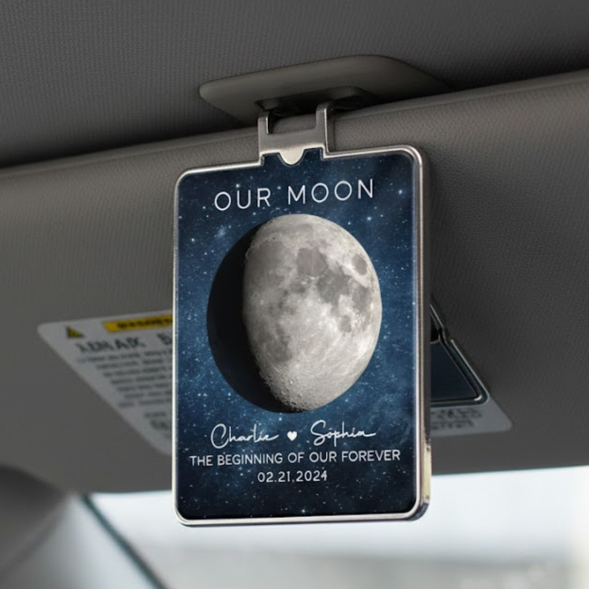 Our Moon Couple Moon Phase - Personalized Car Visor Clip - Anniversary Gift For Him Gift For Her