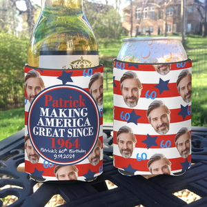 Personalized Photo Birthday Can Cooler, Funny Patriotic Party Favors, I Make America Great Again