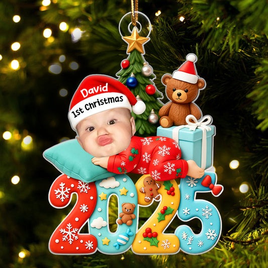 Baby Photo Sleeping First Christmas 2025 - Personalized Acrylic Ornament - Unique Christmas Gift For New Parents, Newborn Keepsake