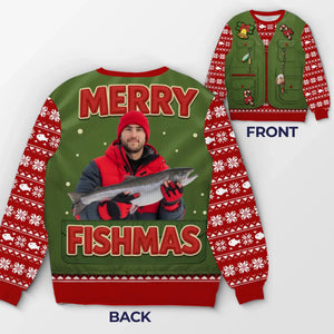 Merry Fishmas Custom Photo - Personalized Ugly Sweatshirt - Christmas Gift For Fishing Lovers