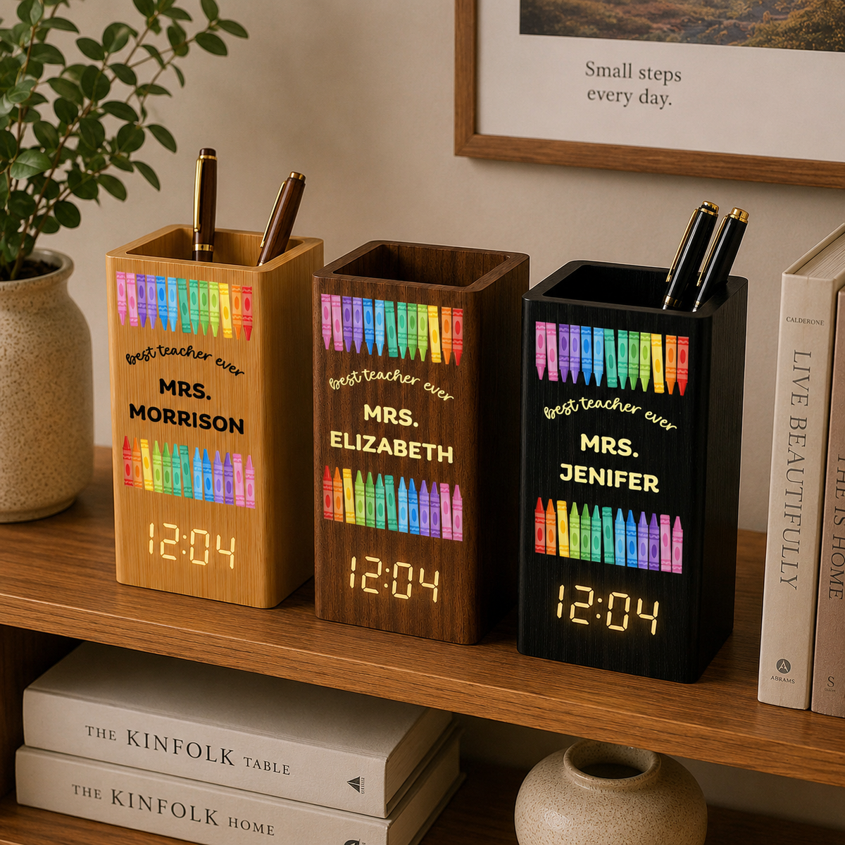 Best Teacher Ever - Personalized Pen Holder With Clock - Gift For Teacher, Back To School Gift