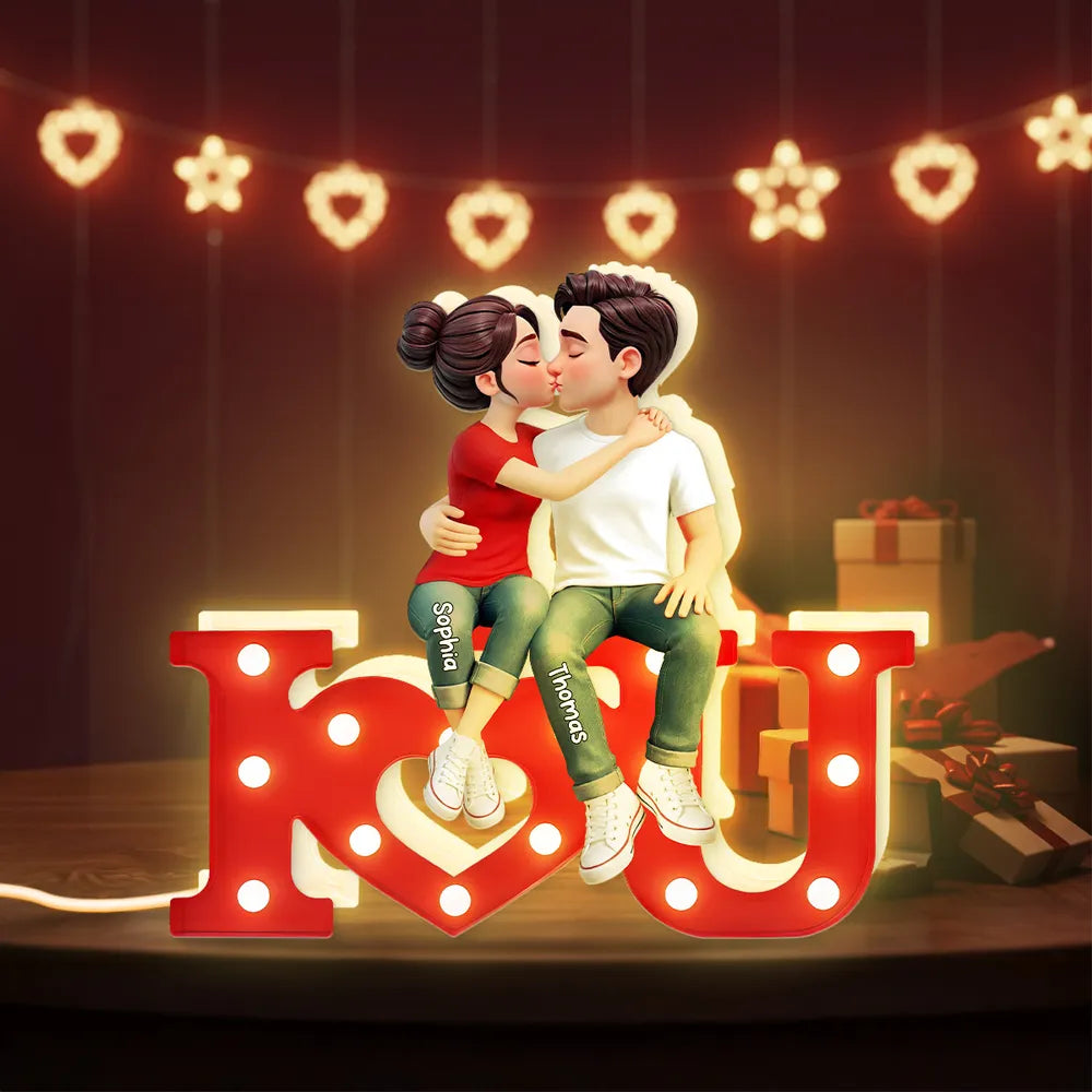 I LOVE YOU Forever Couple Sitting Kissing - Personalized Acrylic Light Box - Valentine's Day Gift For Couple, Anniversary Gift