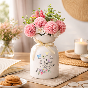Personalized Flower Vase for Mom, Ceramic Flower Vase with Butterfly, Gift from Grandkids, Birthday Gifts, Mother's Day Gift for Mom Grandma