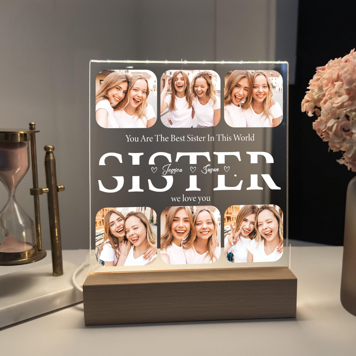 Custom Sister Photo Acrylic Plaque, Personalized Night Light Gift, Gift For Your Sister, Bestie