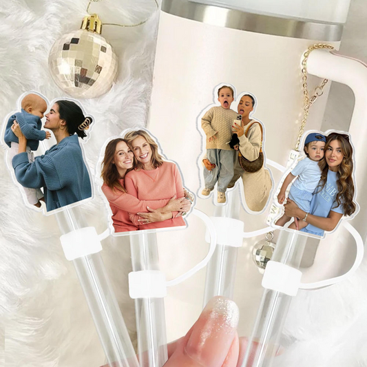 Personalized Photo Gift For Mom, Custom Straw Topper With Photo, Mom And Kids Photo Cup Straw Cover, Gift For Mother
