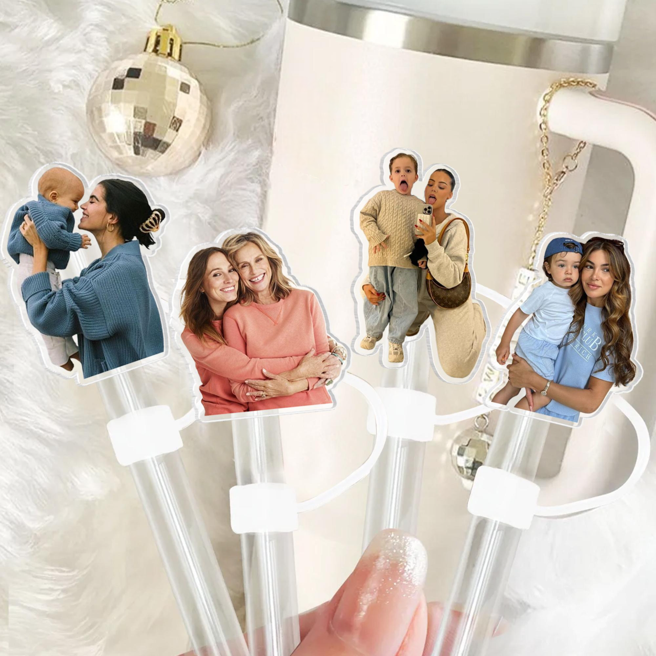 Personalized Photo Gift For Mom, Custom Straw Topper With Photo, Mom And Kids Photo Cup Straw Cover, Gift For Mother