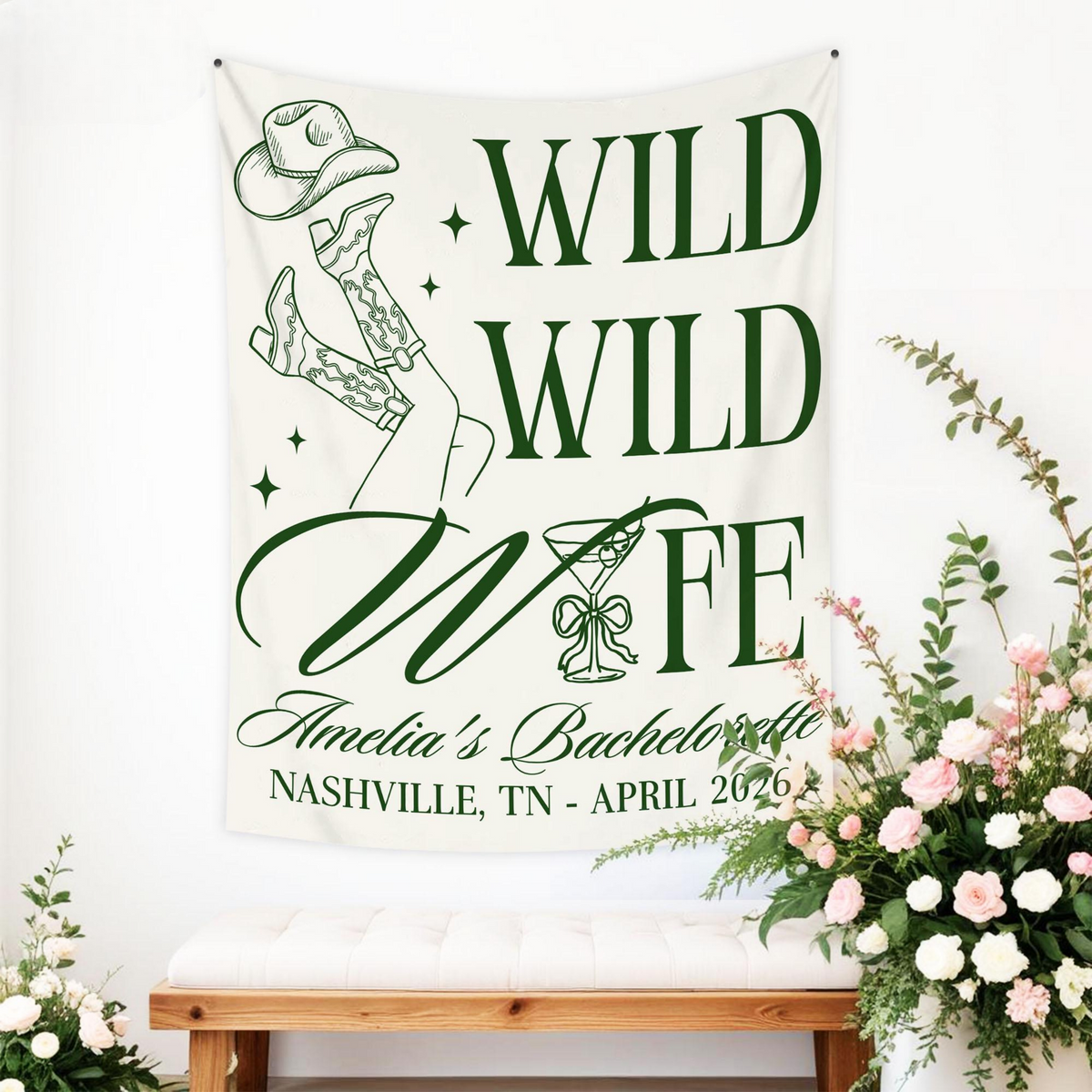 Personalized Wild Wild Wife Bachelorette Tapestry, Custom Western Bachelorette Banner, Cowgirl Bachelorette Photo Backdrop,Bach Party Favors
