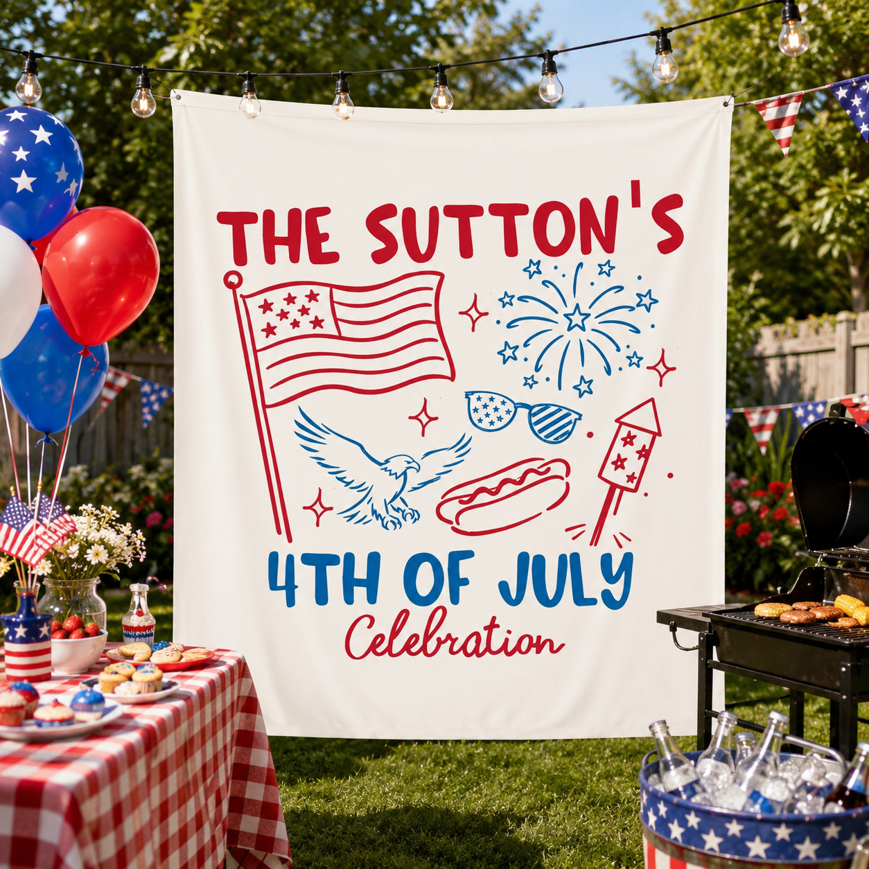 4th of July Party Banner: Custom USA Theme Party Decorations America 250th Anniversary Sign