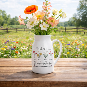 Personalized Grandma's Garden Birth Flower Vase, Custom Name Ceramic Flower Vase, Mothers Day Gift, Anniversary Gift, Floral Home Decor
