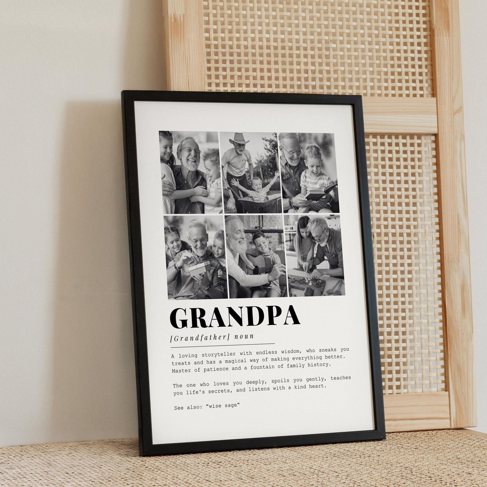 Grandpa Definition Custom Photo Collage - Personalized Canvas - Father's Day Gift, Grandfather Wall Art Decor