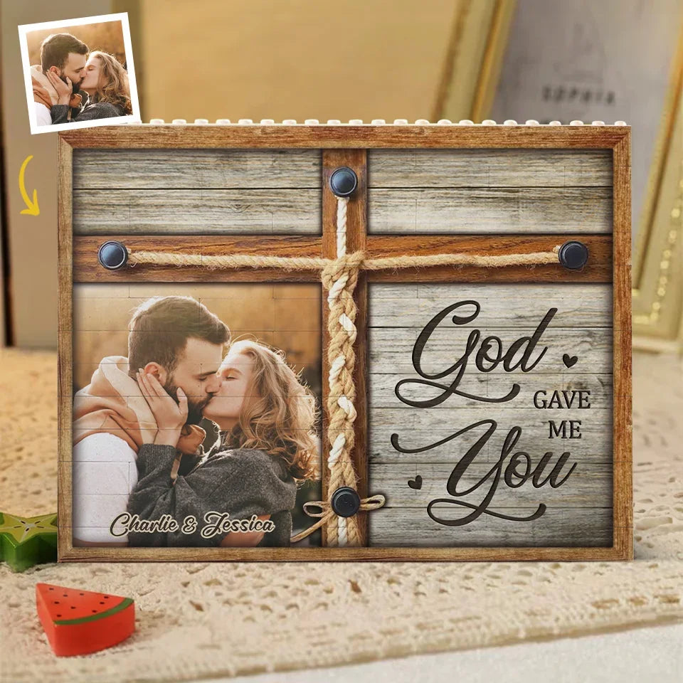 God Knew My Heart Needed You Wooden Window - Personalized Building Block Puzzle - Anniversary Gift, Valentine's Day Gift For Couple