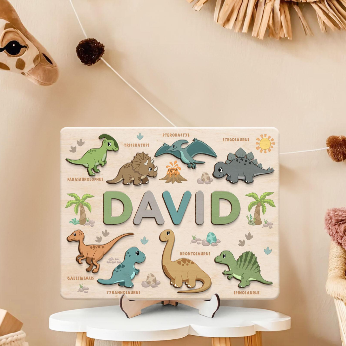 Custom Name Puzzle Board For Kids, Personalized Baby Toddler Wooden Dinosaur Toys, Sensory Toys, Puzzle Busy Board For Toddlers, Birthday