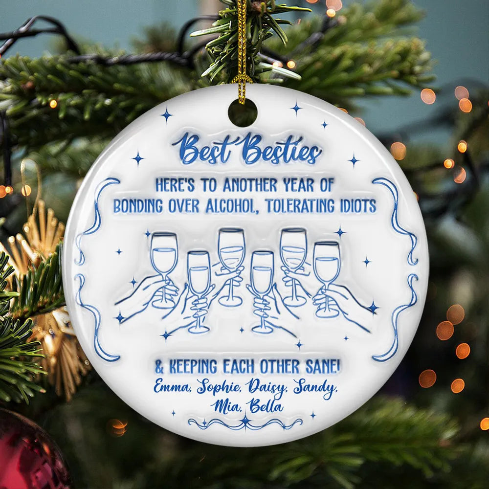 Bonding Over Alcohol, Tolerating Idiots - Personalized Custom 3D Inflated Effect Ceramic Ornament - Christmas Gift For Friends