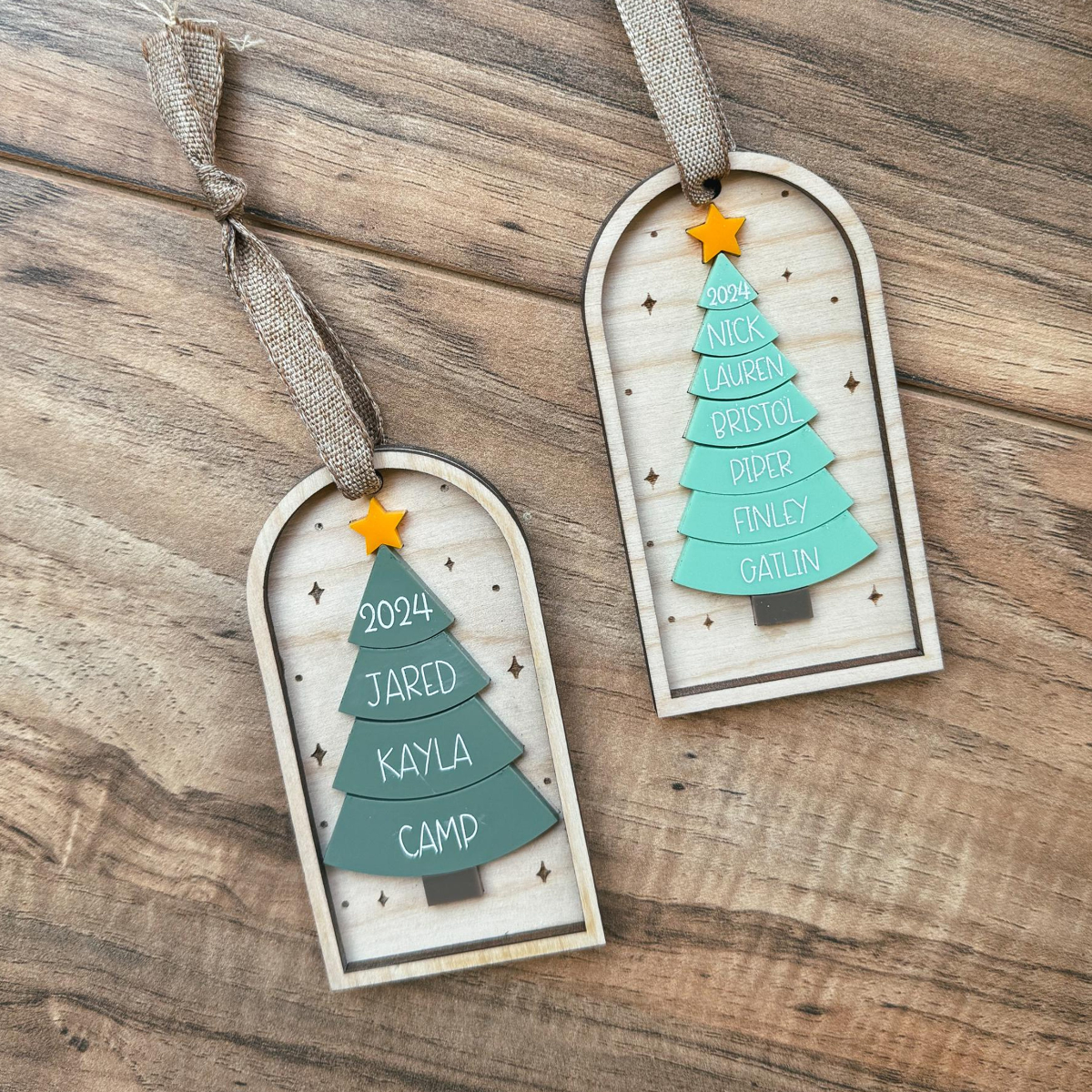 Christmas Tree With Names - Personalized Layered Wooden Ornament - Christmas Gift For Family