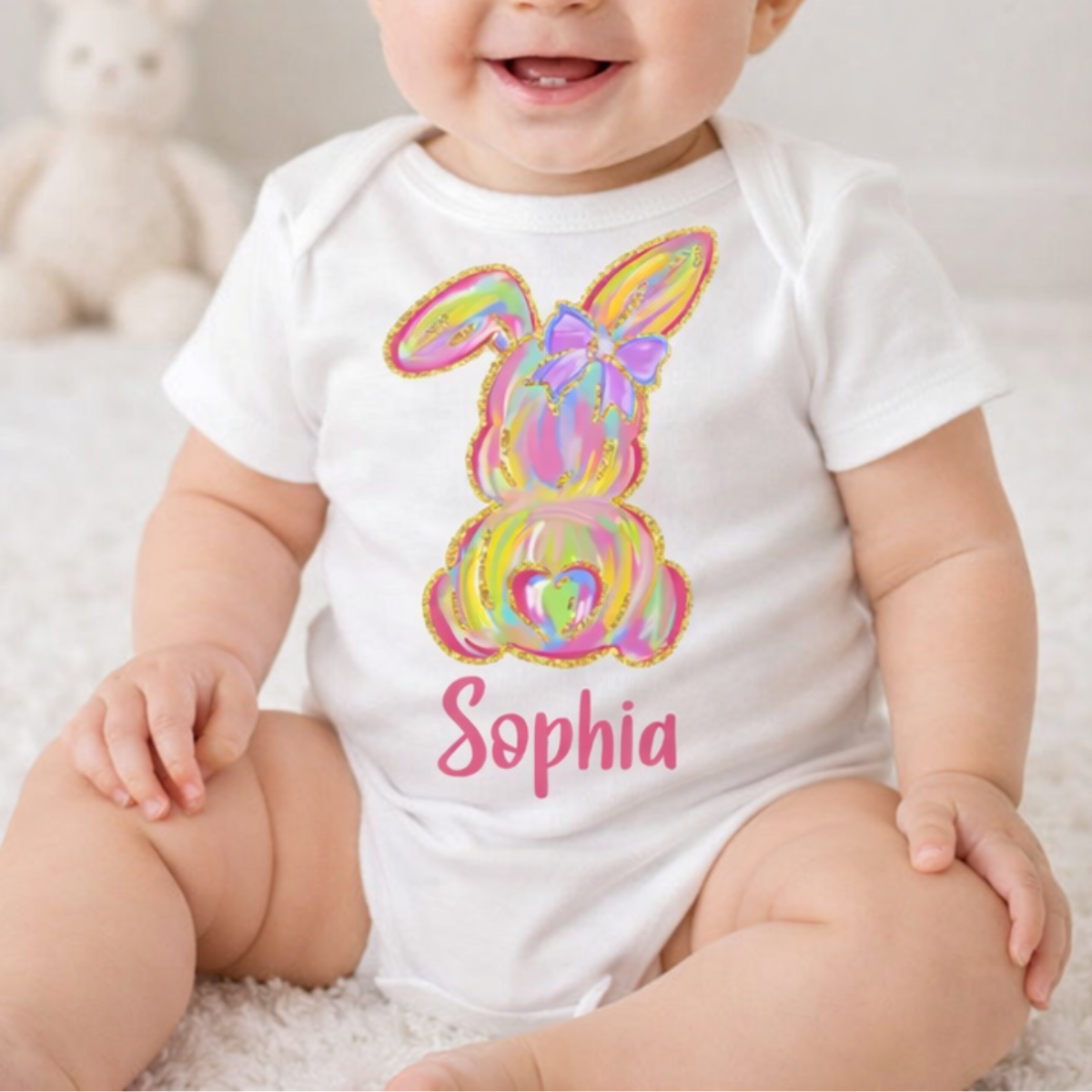 Colorful Easter Bunny - Personalized Baby Onesie - Easter Gift For Baby