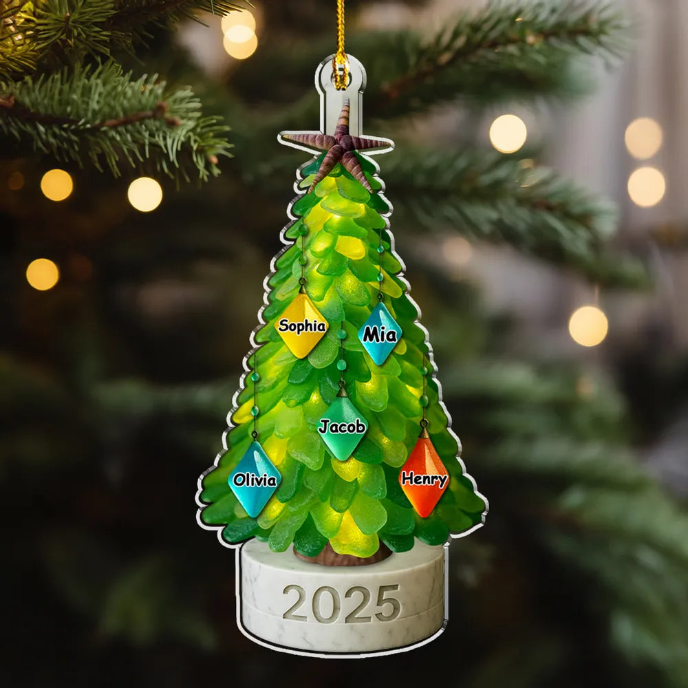 Sea Glass Family Christmas Tree - Personalized Acrylic Ornament - Christmas Gift For Family