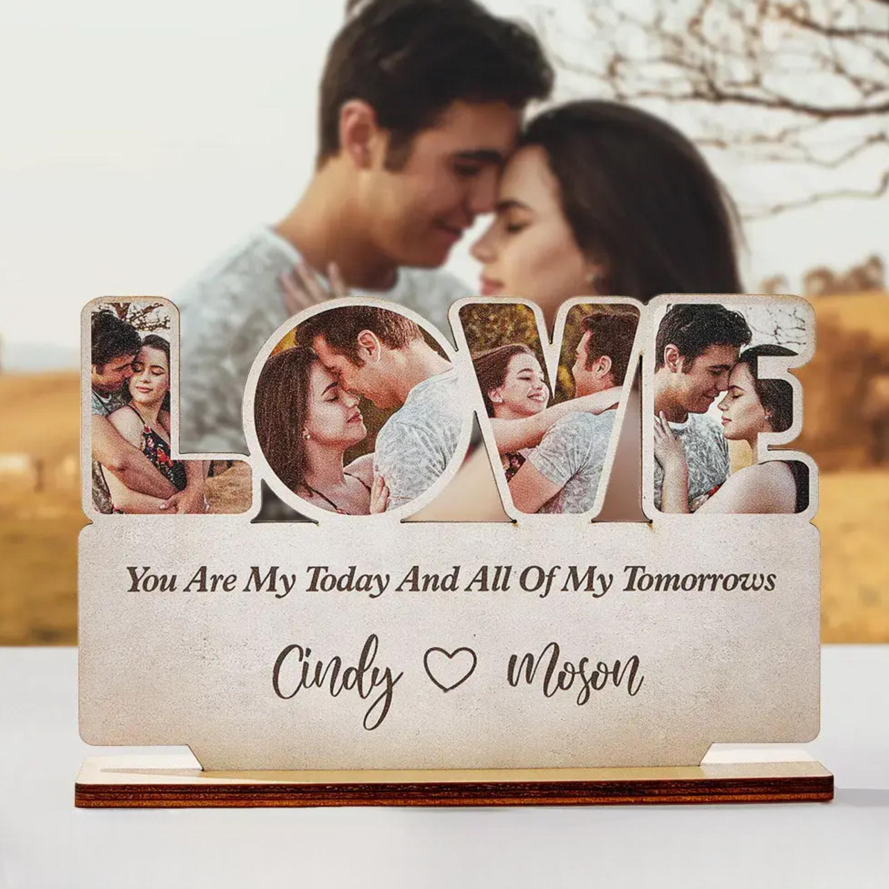 Custom Wooden Love Plaque, Personalized Photo Sign Romantic Home Decoration, Unique Anniversary Keepsake, Husband Wife Lovers Gift for Couples