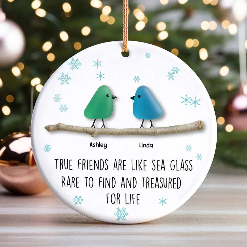 Friendship Sea Glass Pattern Birds - Personalized Ornament - Unique Christmas Gift for Best Friends