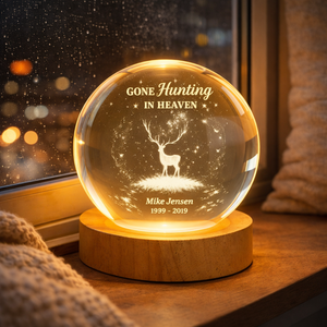 Gone Hunting In Heaven - Personalized Crystal Ball Night Light - Memorial Gift For Hunting Lover