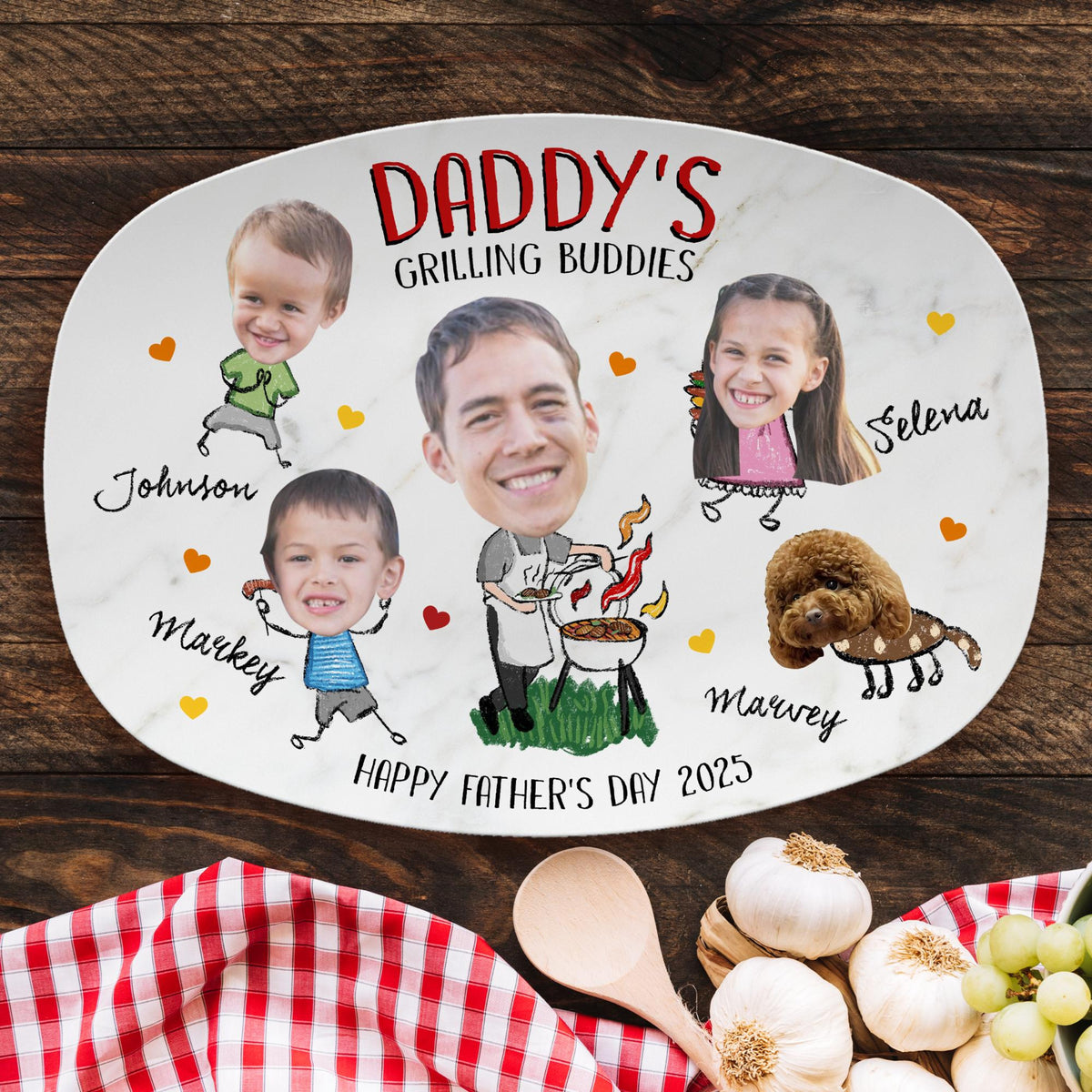 Personalized Daddy's Grilling Plate Custom Fathers Day Gifts, Daddy Serving Tray, Dad s Grill Plate With Kids Names & Face