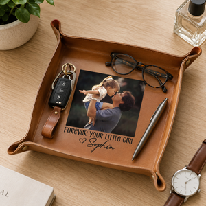 Personalized Leather Tray for Dad, Custom Photo Dad Valet Tray, Father's Day Gift, Dad Photo Leather Catchall, C Key Tray, Gift for Dad