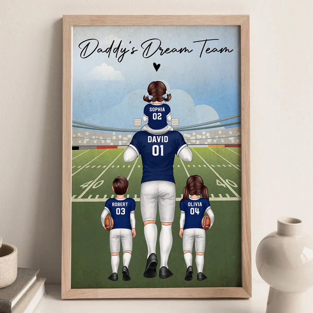 American Football Daddy's Dream Team - Personalized Canvas - Gift For Football Dad, Father's Day, Birthday Gift