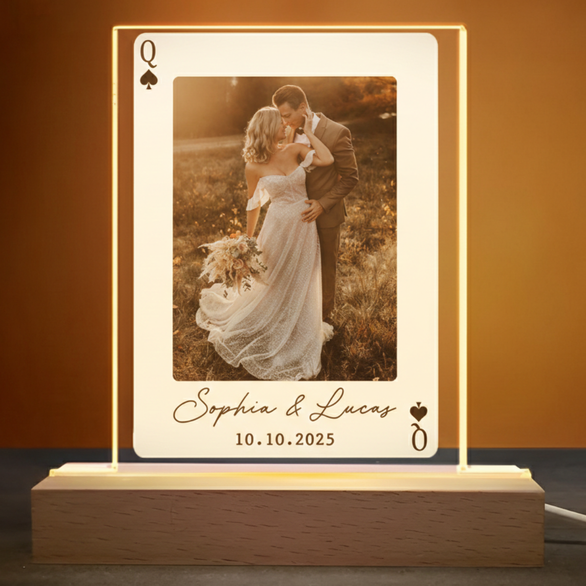 Custom Photo Playing Cards 3D LED Light Wooden Base, Valentines Day Gift, Custom Couple Picture Night Light, Wedding Gift for Couple, Anniversary Gift