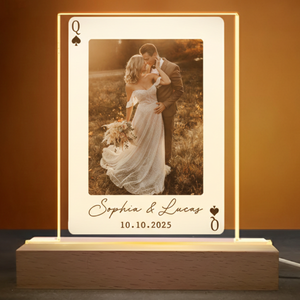 Custom Photo Playing Cards 3D LED Light Wooden Base, Valentines Day Gift, Custom Couple Picture Night Light, Wedding Gift for Couple, Anniversary Gift