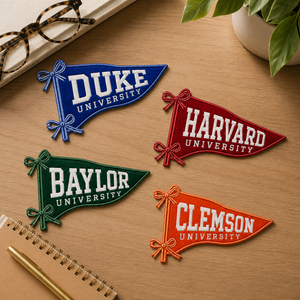 Embroidered College Pennant Patch, Custom School Name, University Pride Gift, Student Patch Keychain